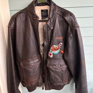 Avirex Dark Brown Leather Bomber Jacket